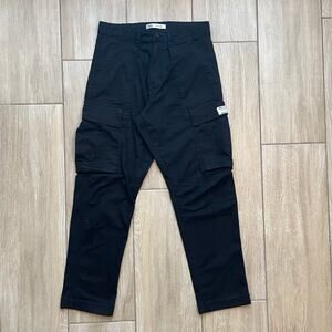 Zara Man Black Cargo Pants Utility Streetwear Straight Leg Size 30